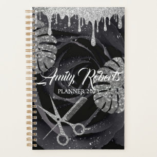 Marble Black Rose Silver Sparkling Salon Planner Planer