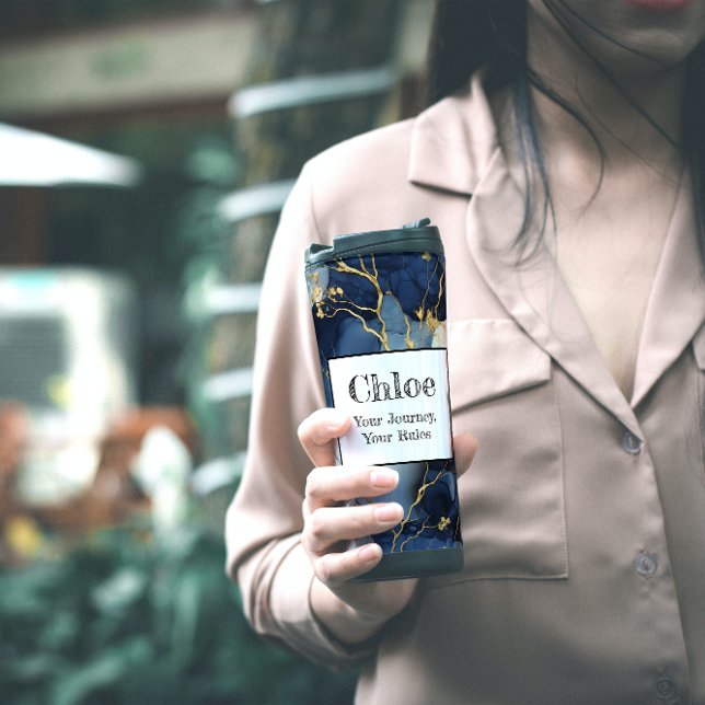 Marble Blue&Gold Ihre Reise, Ihre Regeln Thermosbecher (Von Creator hochgeladen)