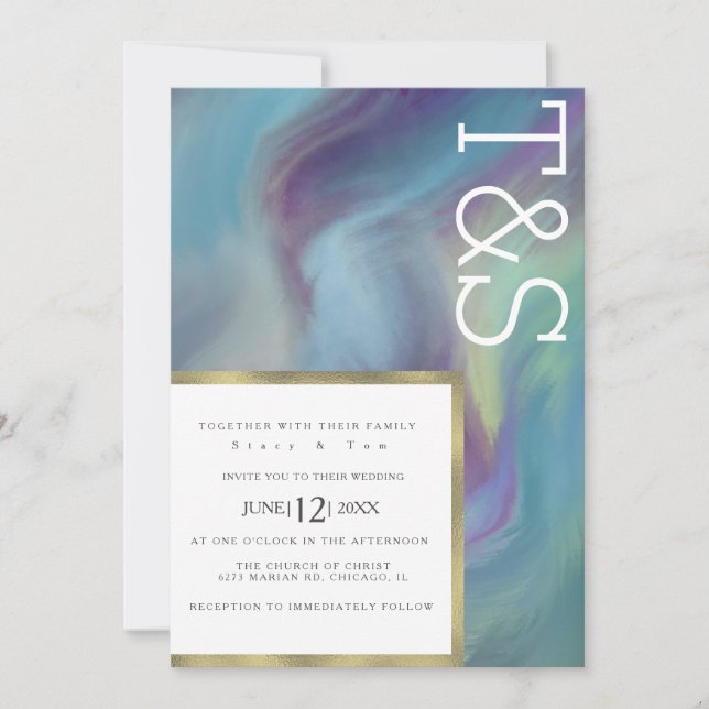Marble Blue Lila Wash Typografy Wedding Einladung (Vorderseite)