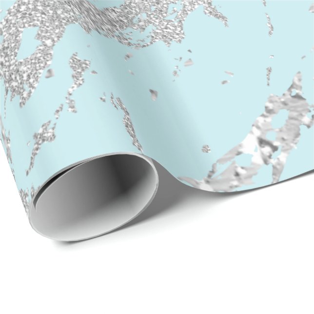 Marble Blue Metal Silver Gray Strokes Abstrakt Geschenkpapier (Rolleneckpunkt)