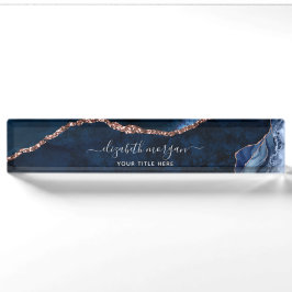 Marble Blue Rose Gold Foil Agate Signature Script Namensplakette
