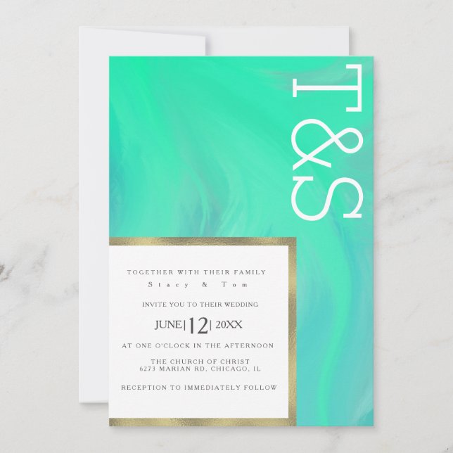 Marble Bold Mint Green Typografy Wedding Einladung (Vorderseite)