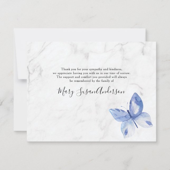 Marble Butterfly-Beerdigung Memorial Danke Karte (Vorderseite)