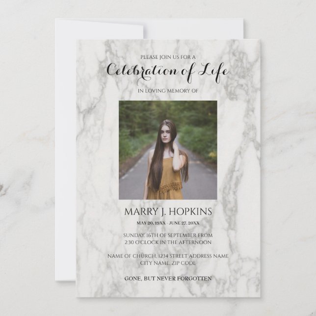 Marble Celebration of Life Invitation avec photo (Devant)