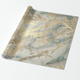 Marble Champaigne Gold Sepia Blue Metal Strokes Geschenkpapier
