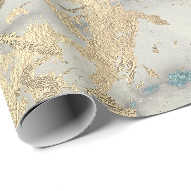 Marble Champaigne Gold Sepia Blue Metal Strokes Geschenkpapier (Rolleneckpunkt)