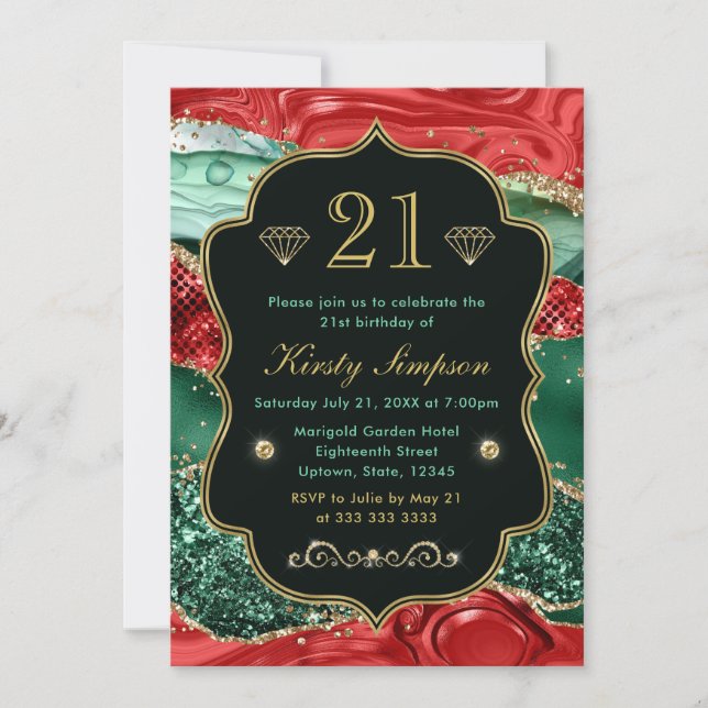 Marble Christmas Agate & Gold Glitzer Geburtstag Einladung (Vorderseite)