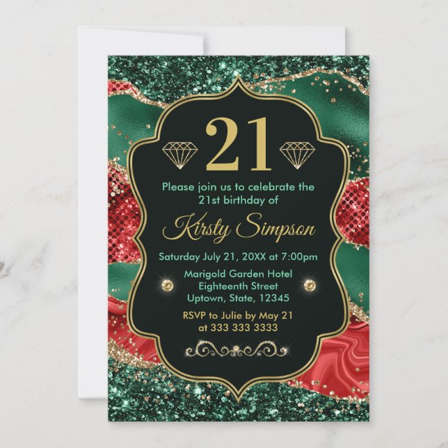 Marble Christmas Agate & Gold Glitzer Geburtstag Einladung (Vorderseite)