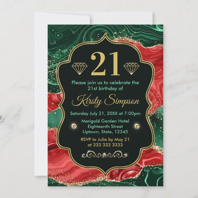 Marble Christmas Agate & Gold Glitzer Geburtstag Einladung (Vorderseite)