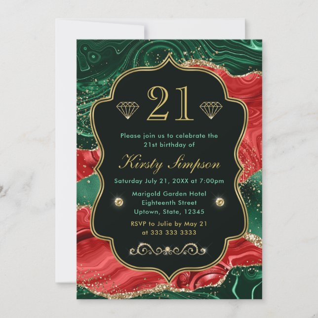 Marble Christmas Agate & Gold Glitzer Geburtstag Einladung (Vorderseite)