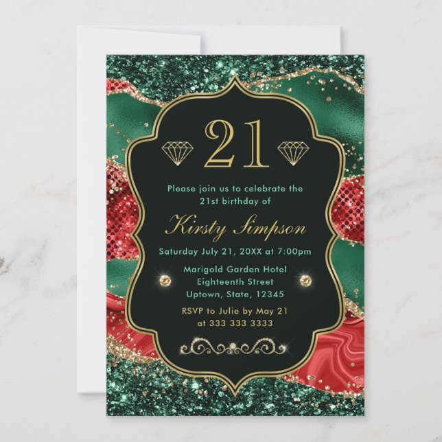 Marble Christmas Agate & Gold Glitzer Geburtstag Einladung (Vorderseite)
