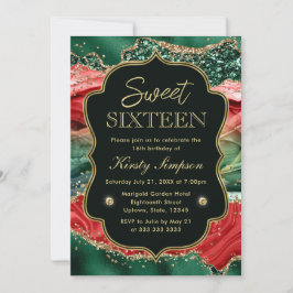 Marble Christmas Agate & Gold Glitzer Sweet 16 Einladung