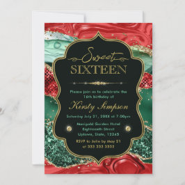 Marble Christmas Agate & Gold Glitzer Sweet 16 Einladung