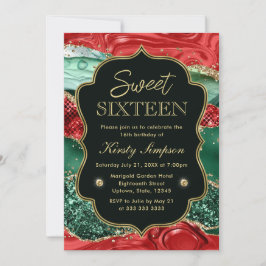 Marble Christmas Agate & Gold Glitzer Sweet 16 Einladung