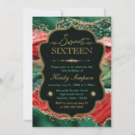 Marble Christmas Agate & Gold Glitzer Sweet 16 Einladung