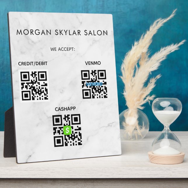 Marble Contactless QR Code Scan to Pay Sign Fotoplatte (Seite)