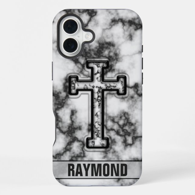 Marble Cross Custom iPhone Case 16 Plus Hülle (Rückseite)