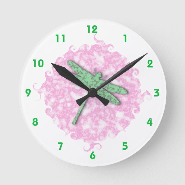 Marble Dragonfly Wall Clock Runde Wanduhr (Vorderseite)