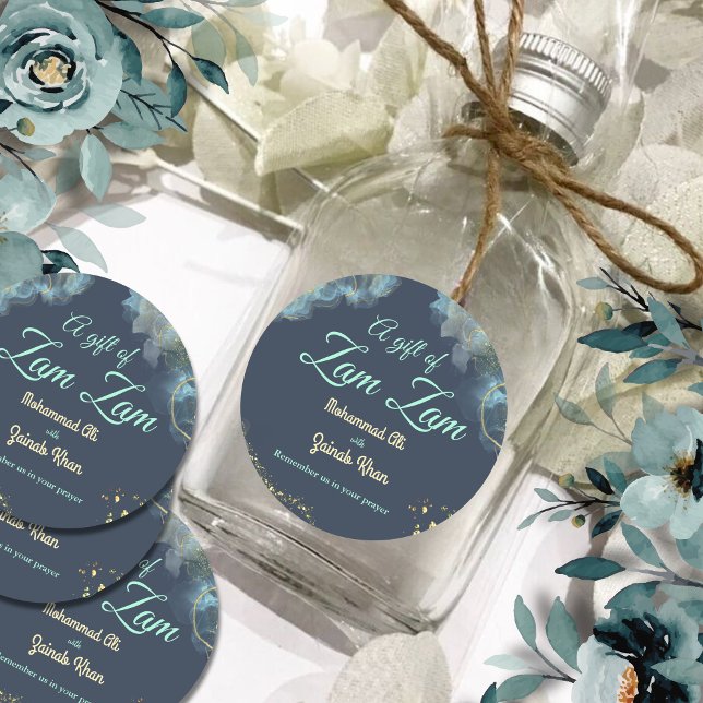 Marble Dusty Blue Islamic Wedding Geschenk von Zam Runder Aufkleber (Von Creator hochgeladen)