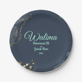 Marble Dusty Blue Walima Islamische Hochzeit Pappteller