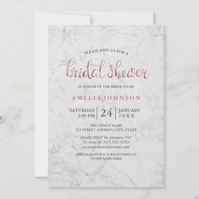 Marble Faux Rose Gold Douche nuptiale Invitation (Devant)