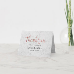 Marble Faux Rose Gold Quinceanera Carte de remerci