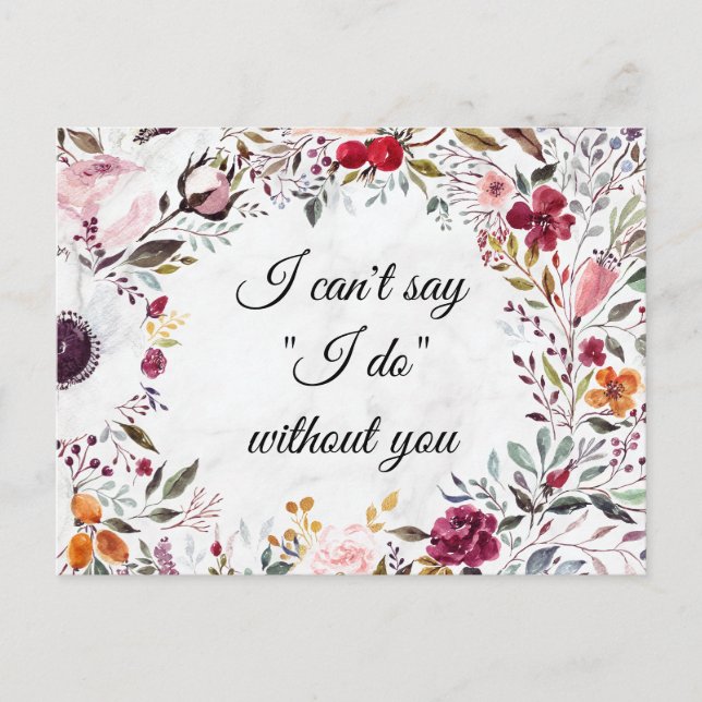 Marble Floral Wedding Bridesmaid Vorschlag Card Postkarte (Vorderseite)