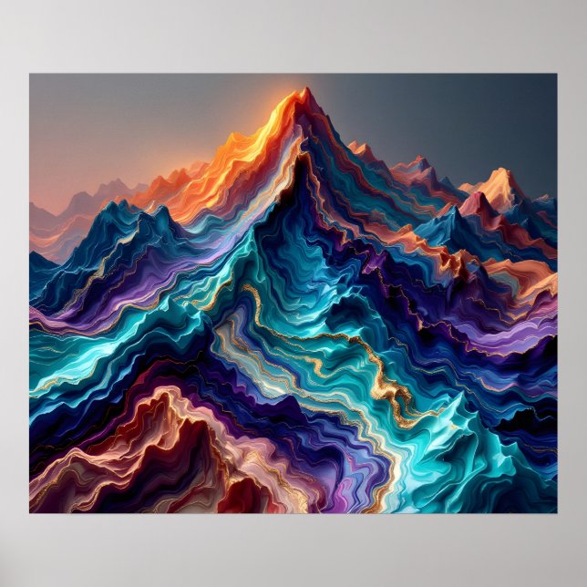 Marble Flow Mountains – Colorful Abstract Art Post Poster (Vorne)
