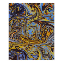 Marble Forms – Blue & Gold Abstract Art Poster