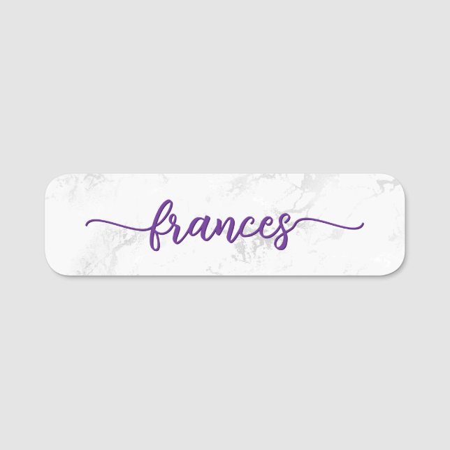 Marble für lila handgeschriebene Script-Imitate Namensschild (Vorderseite)