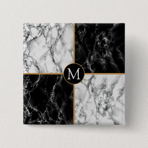 Marble für Schwarz-weißen Karo mit Monogramm-Taste Button