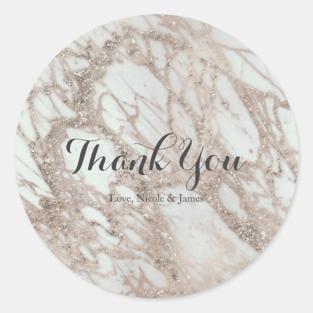 Marble Glam Rose Pink Gold Silver Designer Gefalle Runder Aufkleber (Vorderseite)