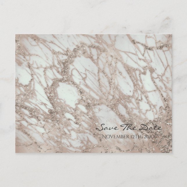 Marble Glam Rose Rosa Gold Silber Save the Date Ankündigungspostkarte (Vorderseite)