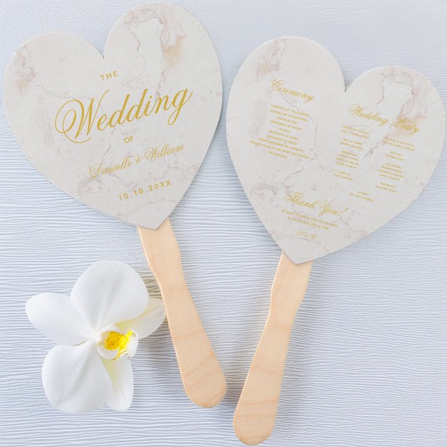 Marble Gold Calligraphy Heart Wedding Program Fächer (Von Creator hochgeladen)