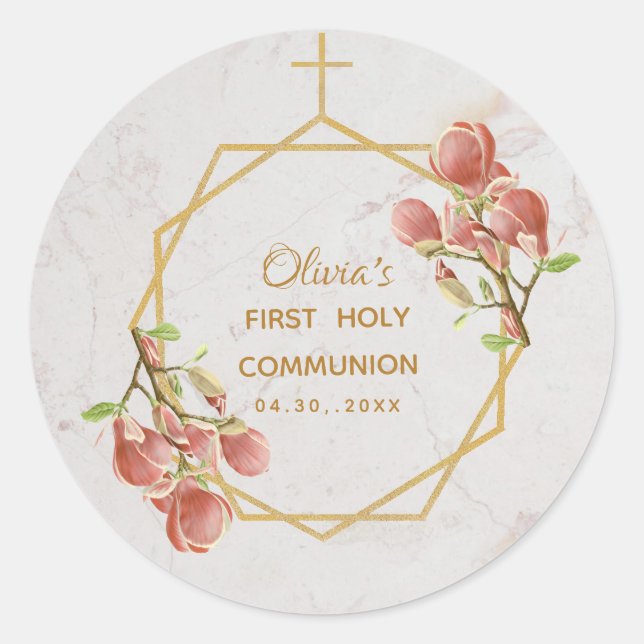 Marble Gold Pink Magnolia Runder Aufkleber (Vorderseite)