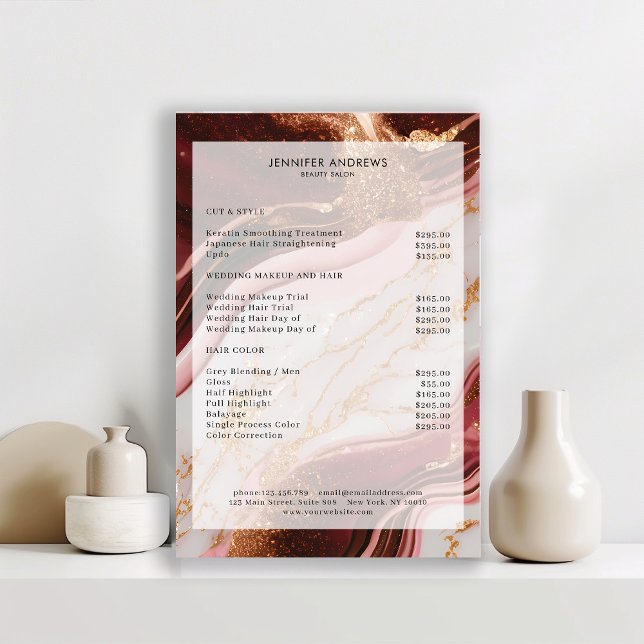 Marble Gold Red Salon Preisliste Poster (Von Creator hochgeladen)