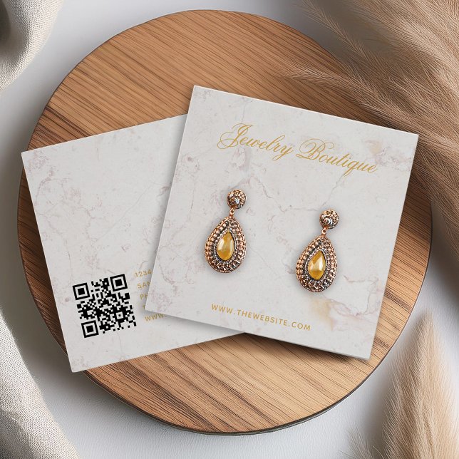 Marble Gold Script QR Code Earring Display Card (Von Creator hochgeladen)