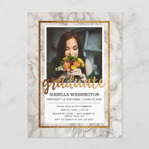 Marble & Gold Typografy Foto Graduation Party Einladungspostkarte