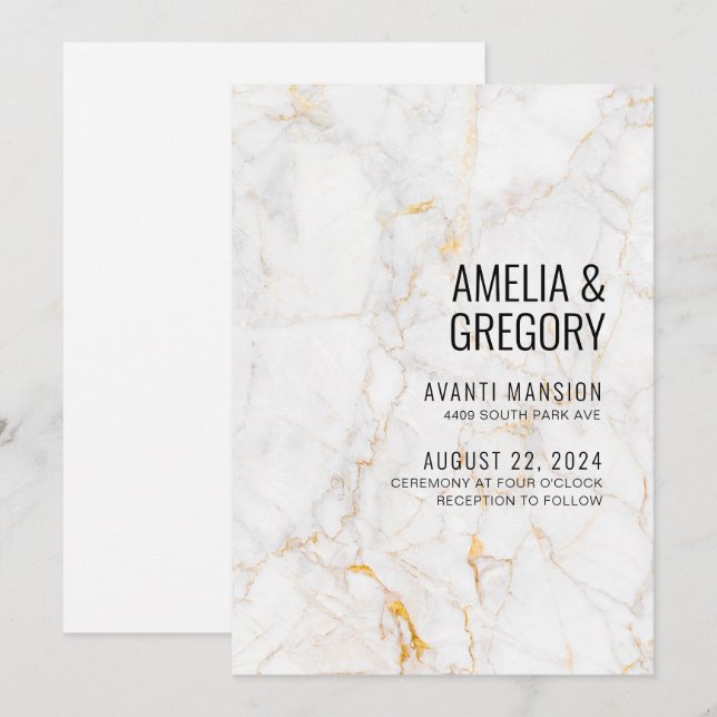 Marble Gold und Black Wedding Einladung (Vorne/Hinten)
