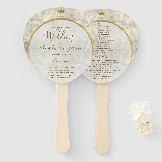 Marble Gold Wedding Program Fächer (Vorne und Hinten)