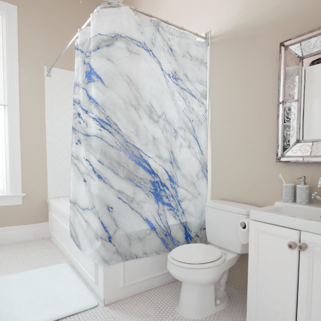 Marble Gray Carrara White Blue Marine Abstrakt Duschvorhang (Beispiel)