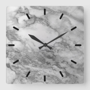 Marble Gray Silver Graphite Carrara Minimal Black1 Quadratische Wanduhr