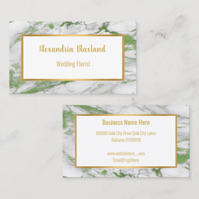 MARBLE GREEN GOLD WHITE BUSINESS CARD VISITENKARTE (Vorne/Hinten)