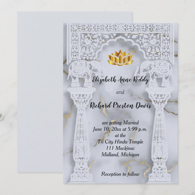 Marble Indian Hindu Wedding Einladung (Vorne/Hinten)