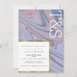 Marble Liquid Blush Blue Gold Typografy Wedding Einladung