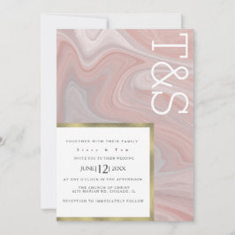 Marble Liquid Blush Gold Typografy Wedding Einladung