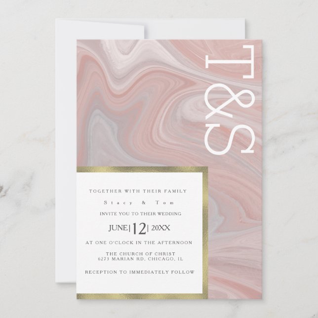 Marble Liquid Blush Gold Typografy Wedding Einladung (Vorderseite)