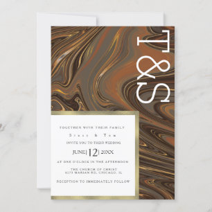 Marble Liquid Brown Gold Typografy Wedding Einladung