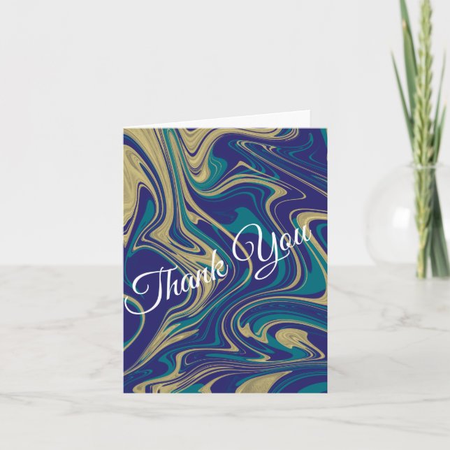 Marble Liquid Imitate Gold Blue Greenish Vielen Da Einladung (Vorderseite)
