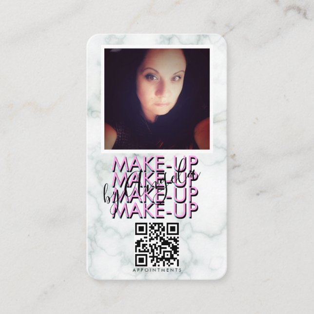 Marble Makeup Salon QR Code Foto Rosa Schwarz Visitenkarte (Vorderseite)
